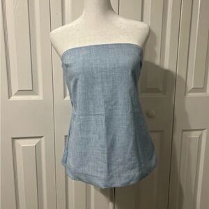 Light Blue Linen Blend Strapless Women's Top
